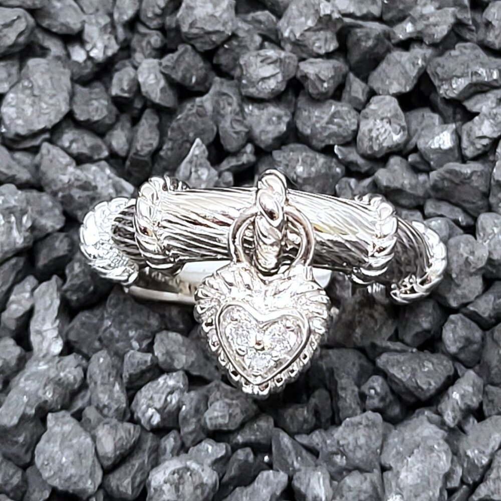 Judith Ripka Heart Dangle Ring  .925 Sz 6.75